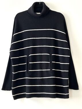 Garnet Hill Wool & Cashmere Oversized Striped Turtleneck Sweater